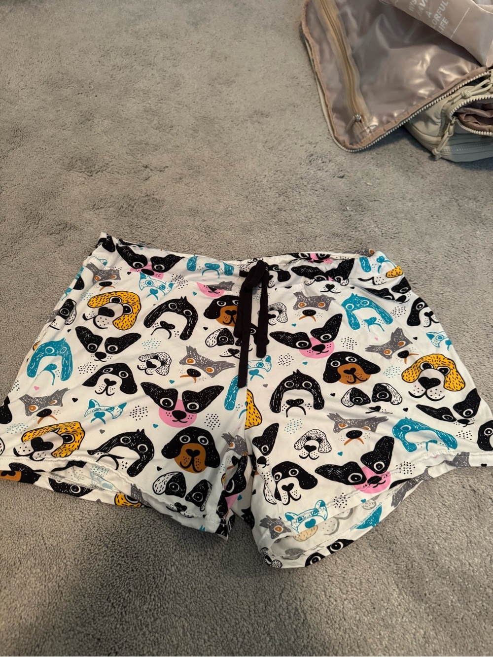 Cute Dog Face Lounge Shorts - White with Multicolor Prints